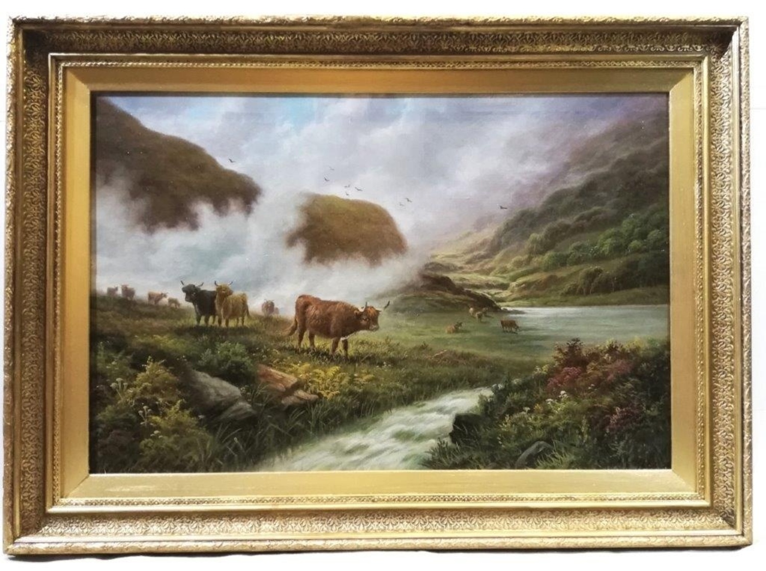 Cattle in a Mountainous River Landscape