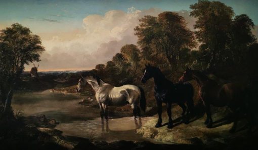 A River Landscape with Horses