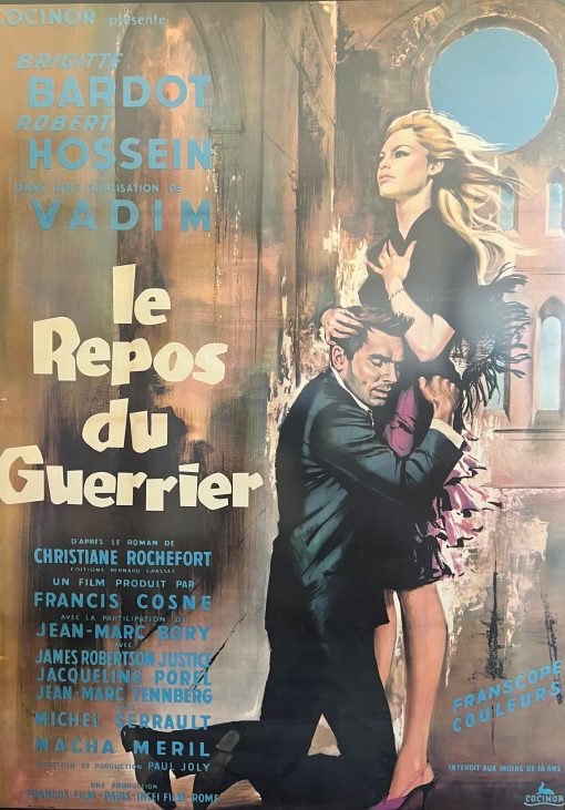 French Grande Movie Poster for Le Repos de Guerrier with Brigette Bardot and Robert Hossein directed by Roger Vadim, released 1962