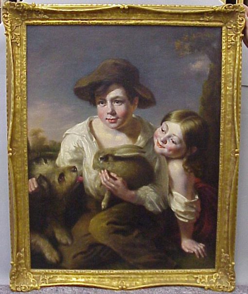 A Boy And Girl With Rabbit And Dog - Image 2