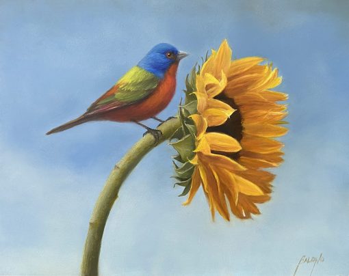 Sunflower with Bunting Bird