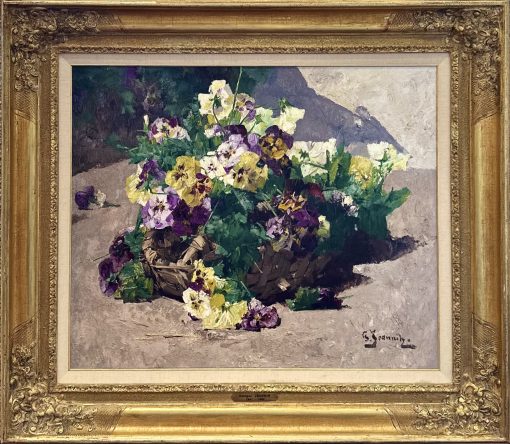 Yellow and purple pansies in a basket - Image 2