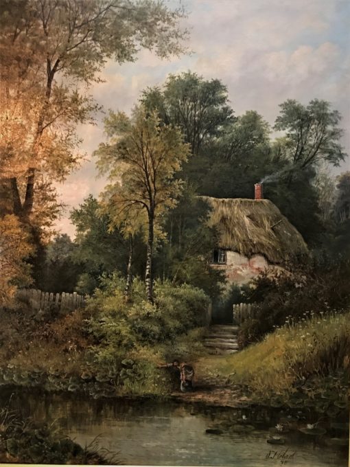 O J Clark - A Rural Cottage by a Stream