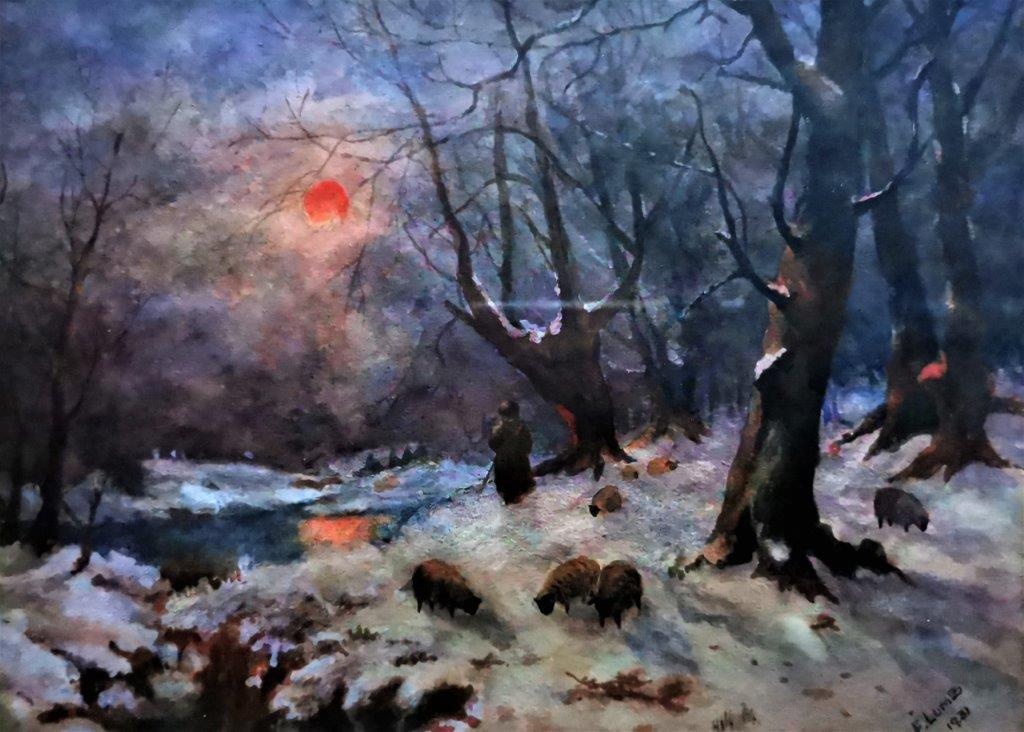 Sheep in snow covered forest