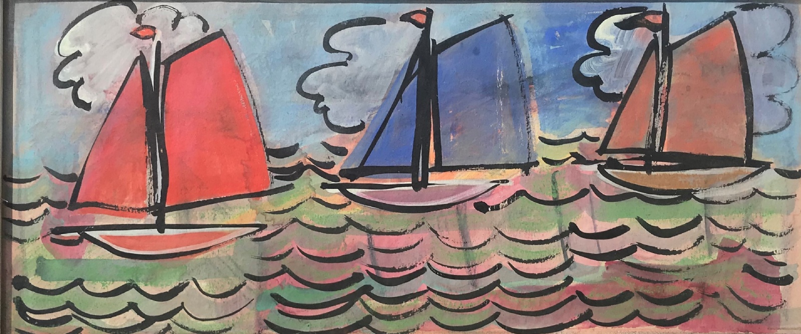 French School - Sailboats at Sea