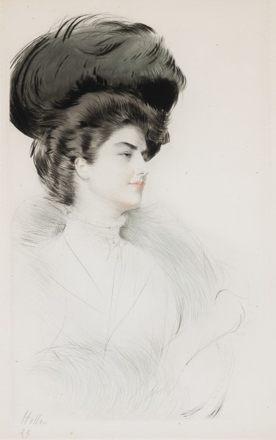 Bust of a young woman in profile