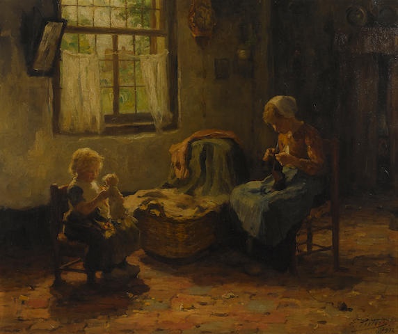 Evert Pieters - A Mother and Child in a Cottage